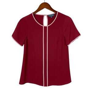 ModCloth Blouse Short Sleeve Red Pink Trim Top Women’s S